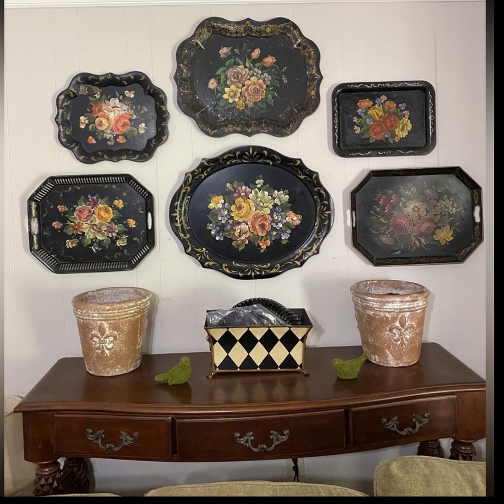 Vintage TOLEWARE Tin/Metal Decorative Floral Tray